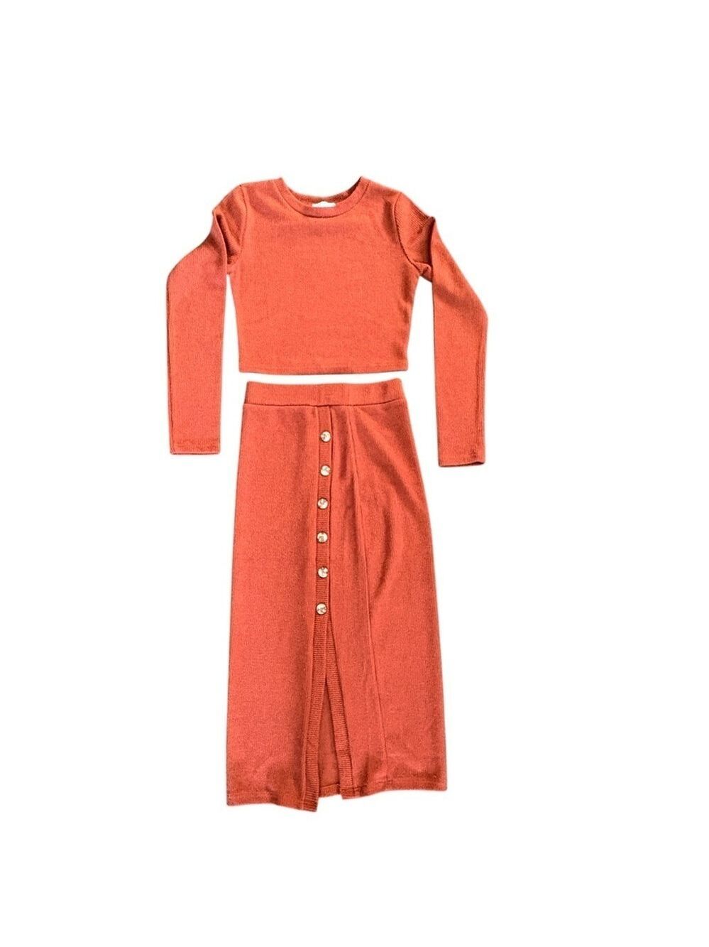 Paper Crane Rust Knit Skirt Top Set XS
